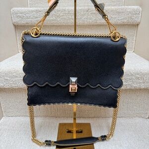 Fendi Vitello Liberty Scalloped Studded Kan I Shoulder Bag Black